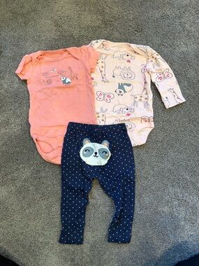 3-Piece Baby One-Piece and Legging Set - Peach, Cream & Navy